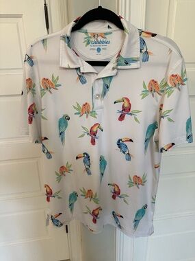 Chubbies Polo Shirt Men’s Small Colorful Toucan Parrot Golf Stretch Performance